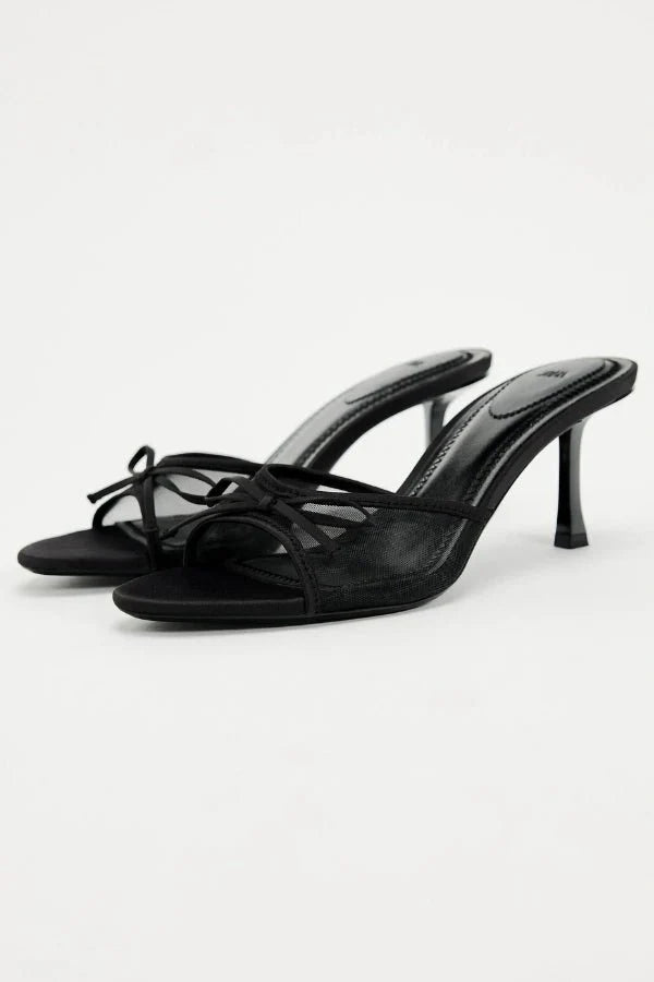 Damskie Pantofle na Obcasie | Slip-on, Mesh, Czarne