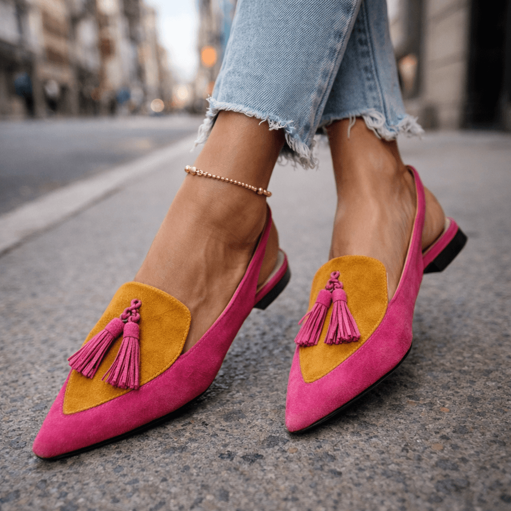 Women slingback flats pointed toe velvet with contrasting trim cushioned flat sole
