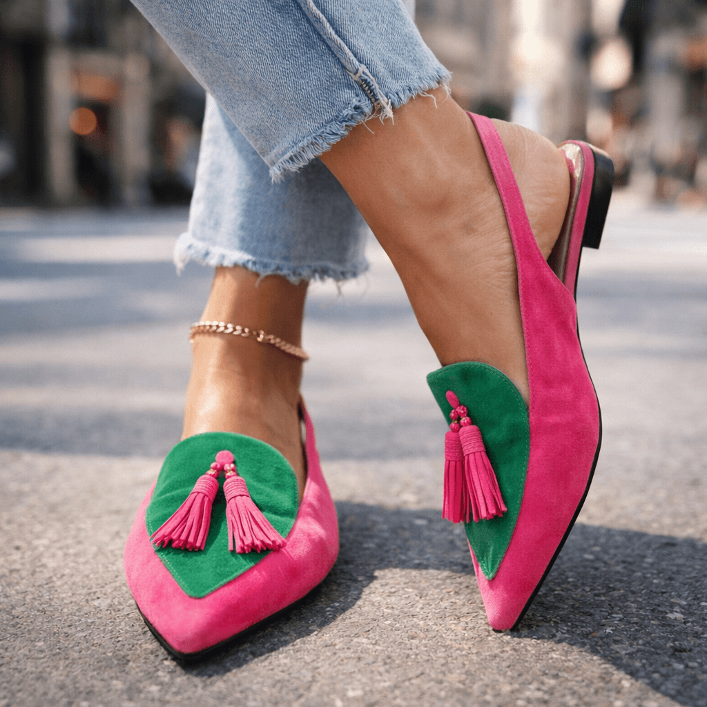 Women slingback flats pointed toe velvet with contrasting trim cushioned flat sole