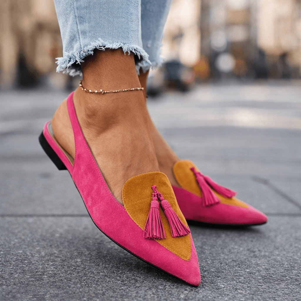 Women slingback flats pointed toe velvet with contrasting trim cushioned flat sole