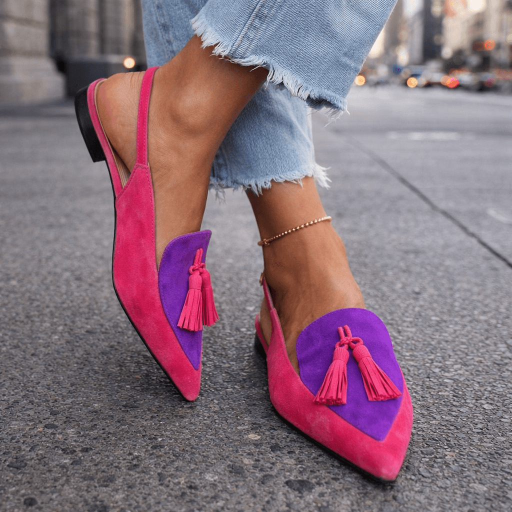 Women slingback flats pointed toe velvet with contrasting trim cushioned flat sole