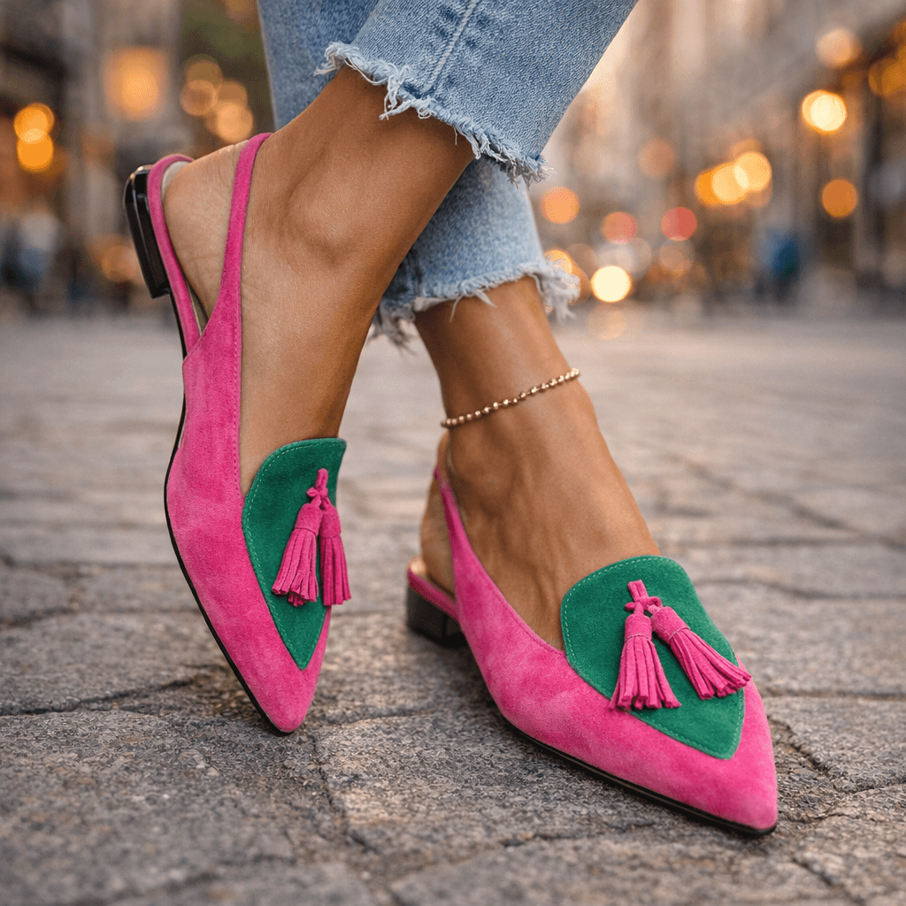 Women slingback flats pointed toe velvet with contrasting trim cushioned flat sole