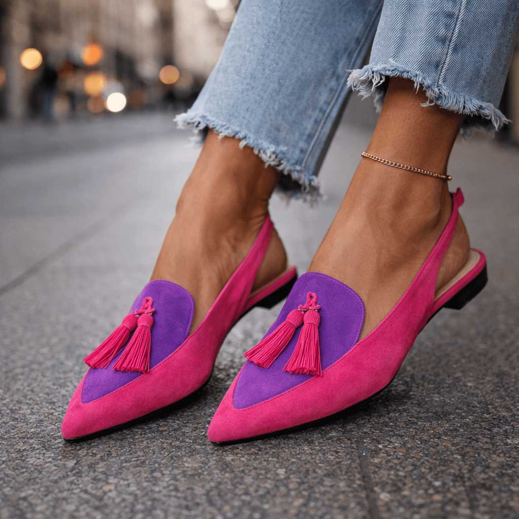 Women slingback flats pointed toe velvet with contrasting trim cushioned flat sole