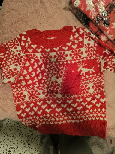 Sweter świąteczny damski | Wzór w płatki śniegu, zimowy motyw | Na święta