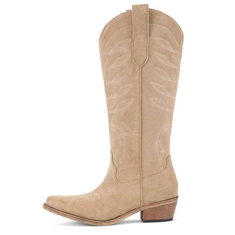 Buty Kowbojskie Damskie | Montowane do Kolan, Haft Zachodni, Obcas Gruby