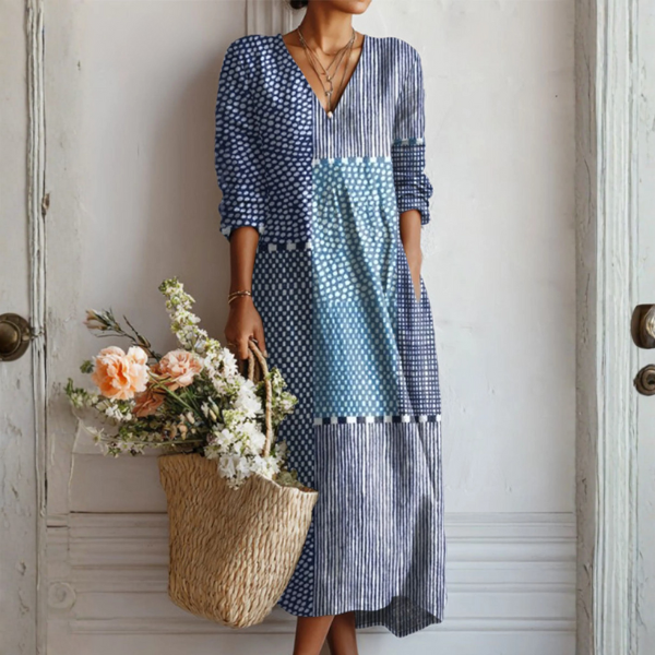 Damska Sukienka Vintage Geometryczny Print Relaxed Fit