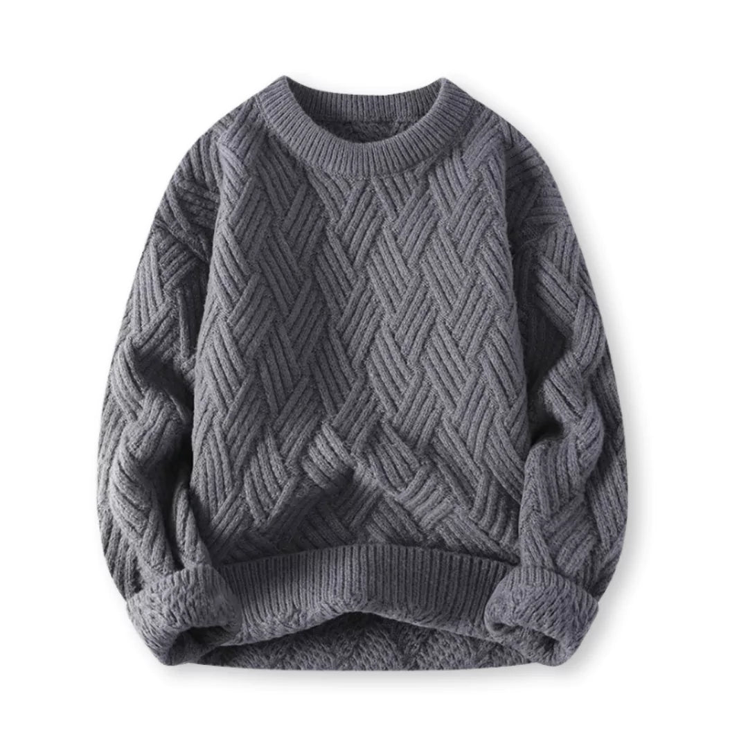 Męski sweter w warkocze - mieszanka wełny - klasyczny - ciepły