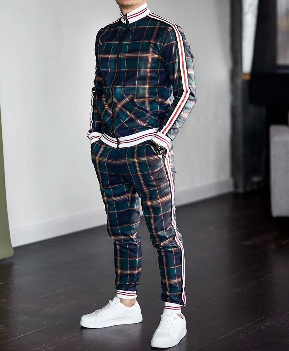 Dres męski | Motif w kratkę, slim fit