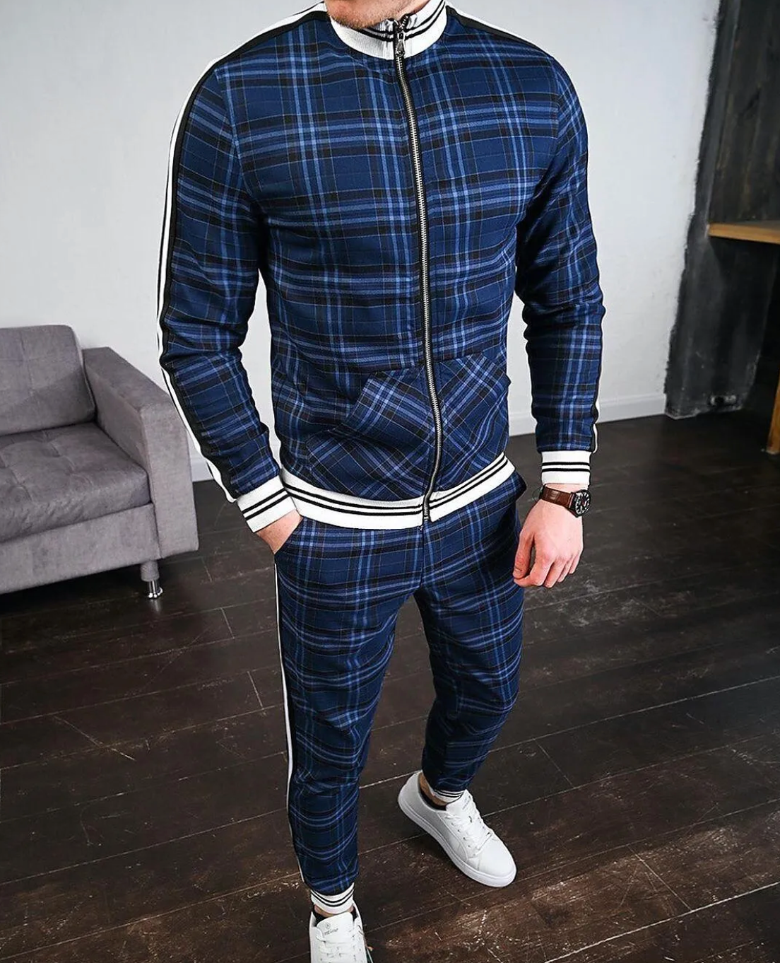 Dres męski | Motif w kratkę, slim fit