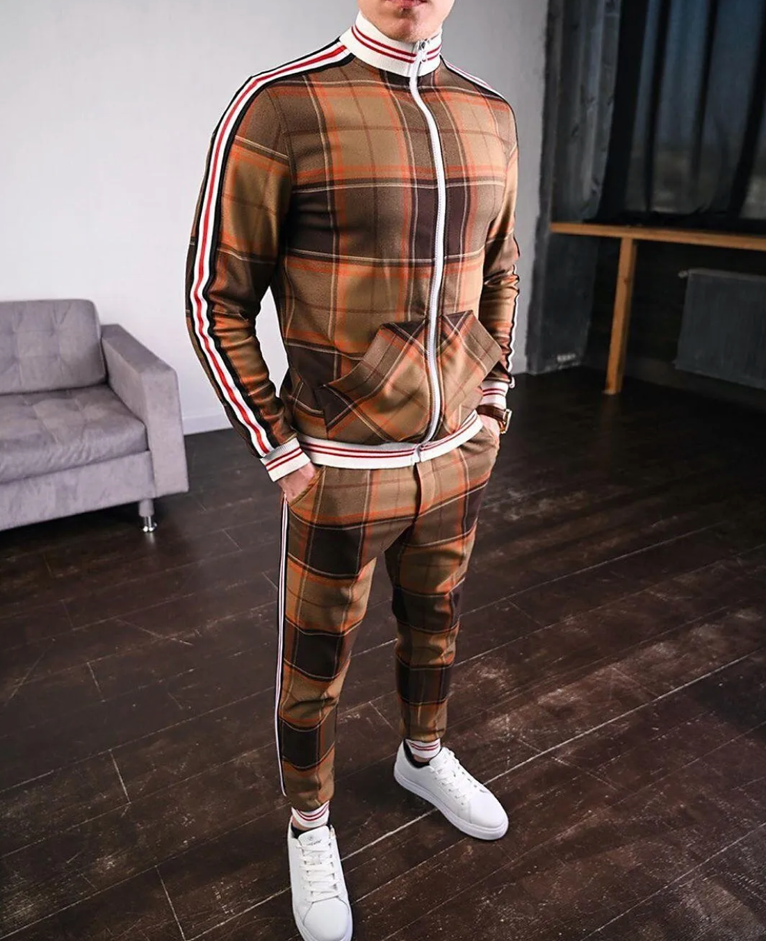 Dres męski | Motif w kratkę, slim fit