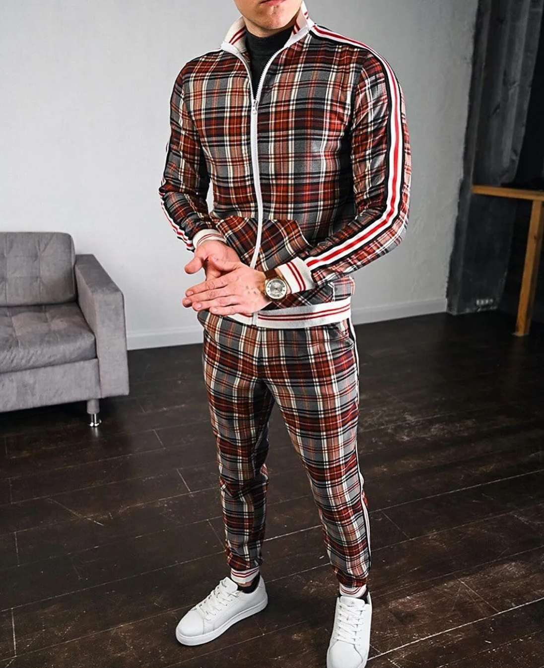 Dres męski | Motif w kratkę, slim fit