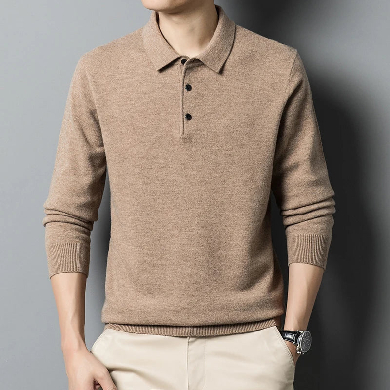 Męski sweter polo - wysokiej jakości - klasyczny - elegancki