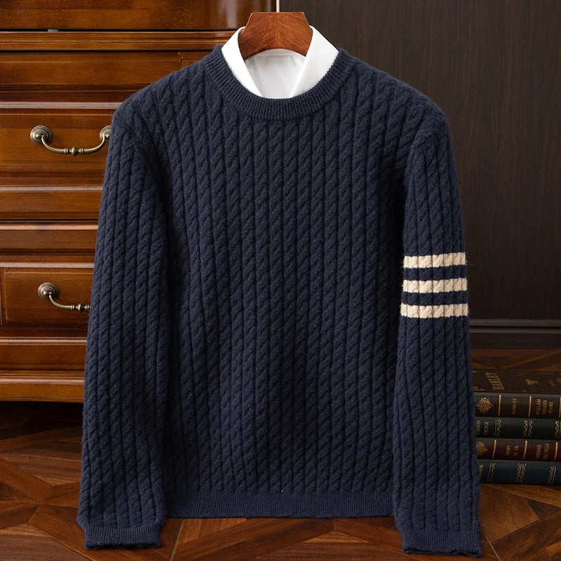 Męski sweter w warkocze - z mieszanki wełny - ciepły
