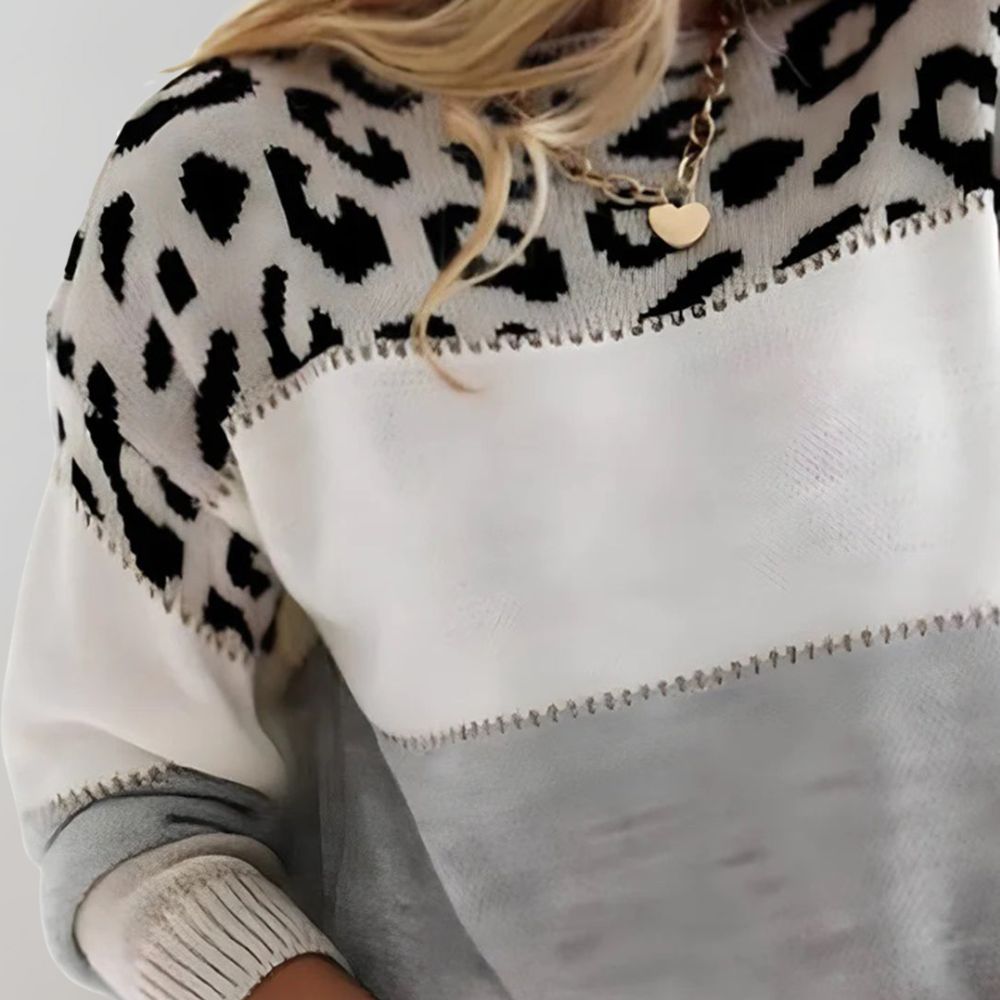Damski Sweter Kolorowy Wzór Leoparda