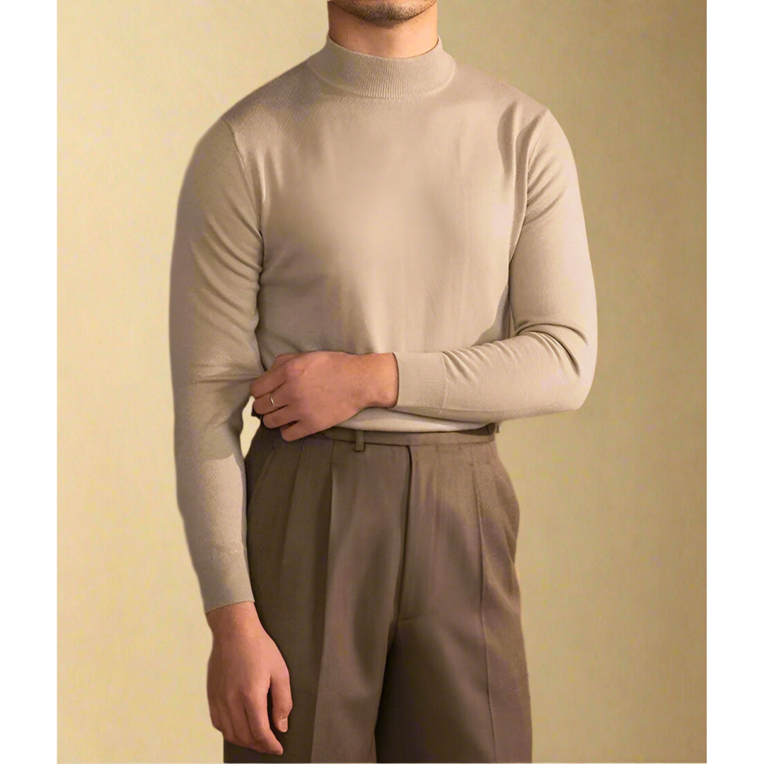 Męski sweter z golfem wykonany z wełny - Klasyczny i elegancki