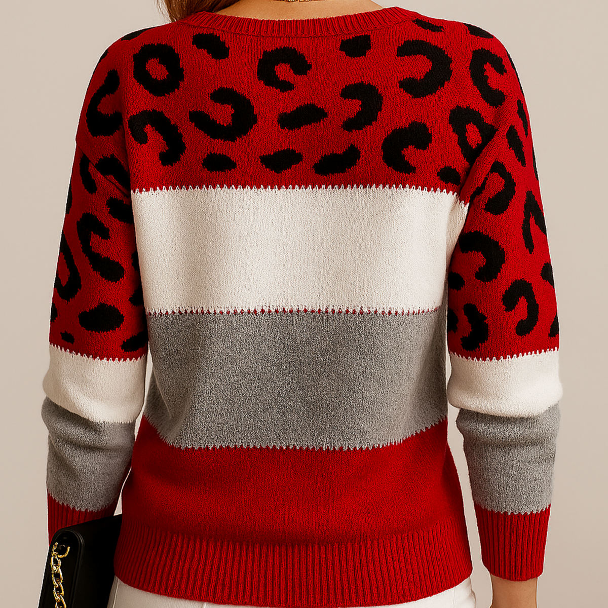 Damski Sweter Kolorowy Wzór Leoparda