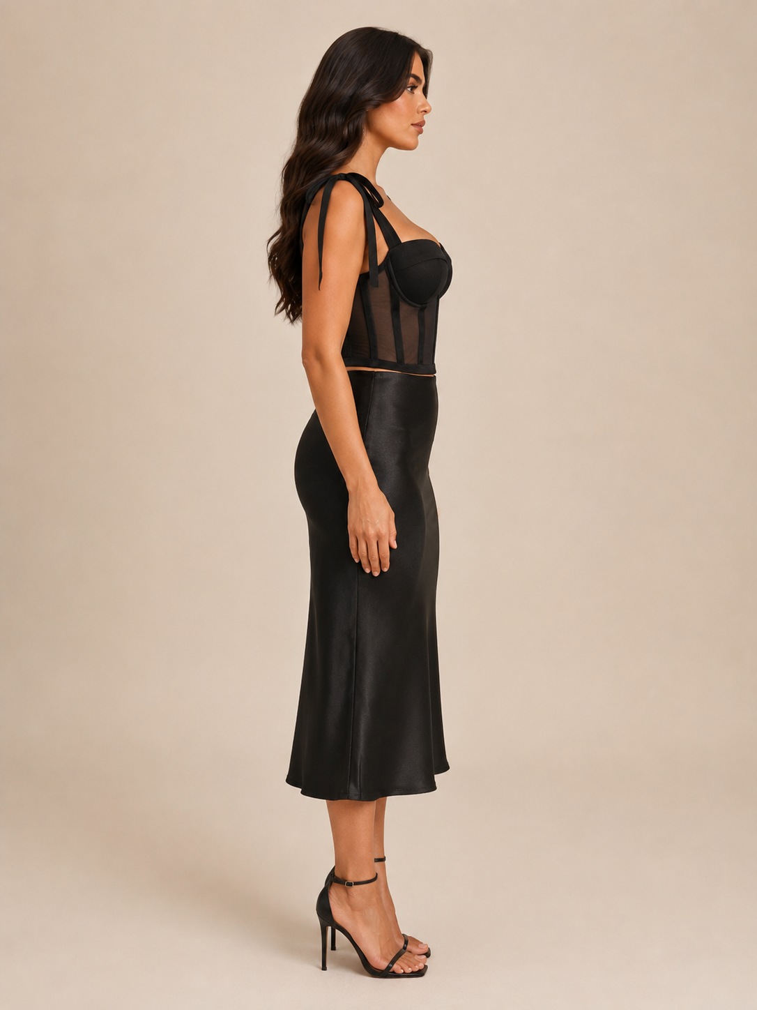 Mesh bustier - top korsażowy | Damski, czarny | Regulowane ramiączka