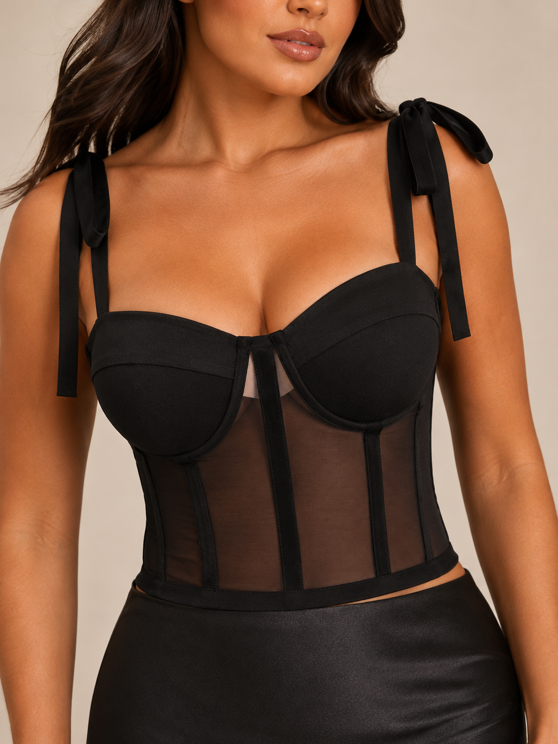 Mesh bustier - top korsażowy | Damski, czarny | Regulowane ramiączka