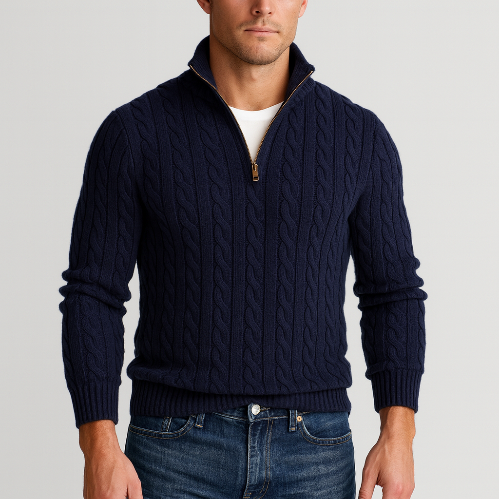 Męski Sweter Warkoczowy Półgolf Casual
