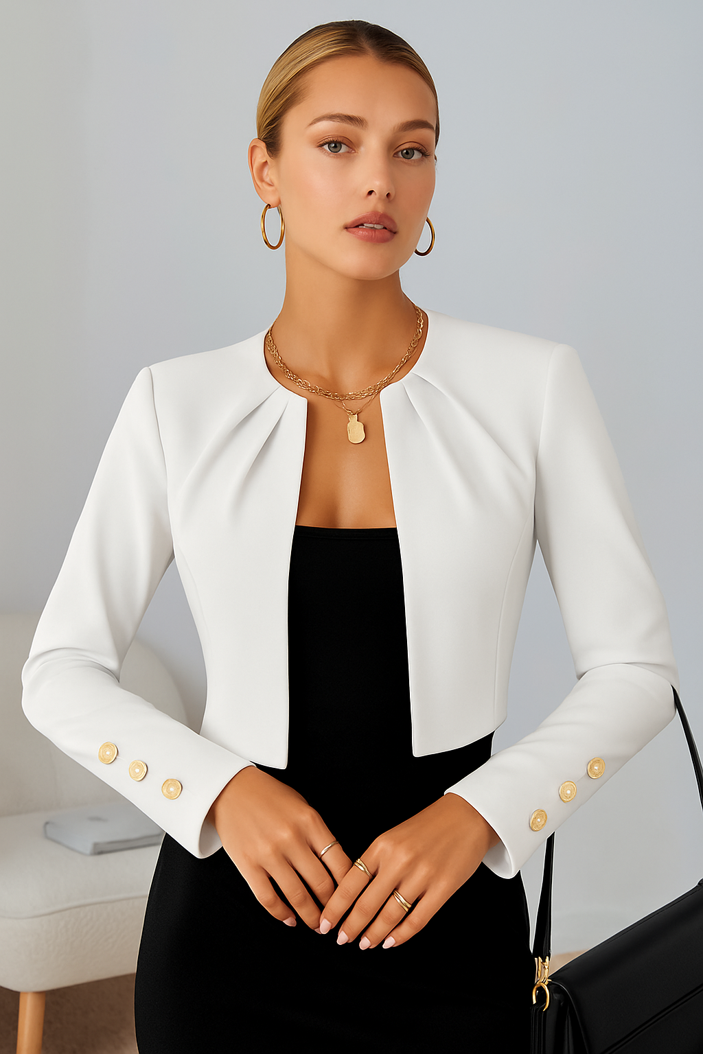 Damski żakiet cropped tailored elegancki krótki blazer