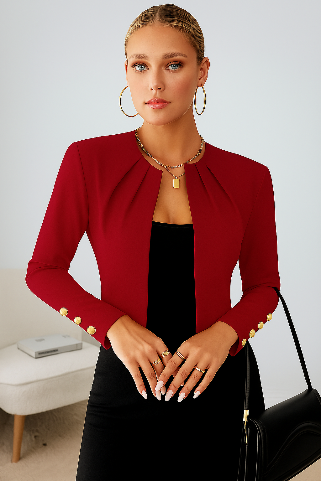 Damski żakiet cropped tailored elegancki krótki blazer