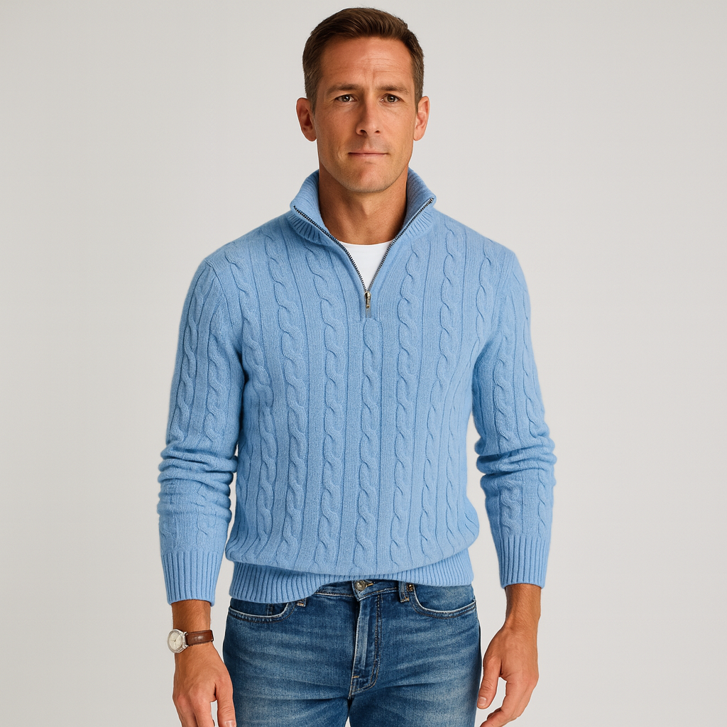 Męski Sweter Warkoczowy Półgolf Casual