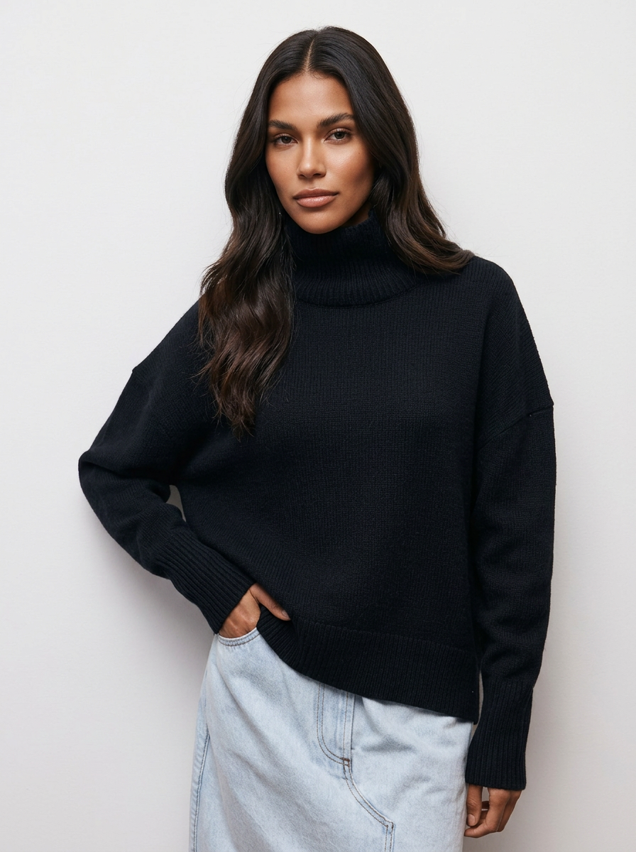 Damski Sweter Golfik Oversize Długi Rękaw