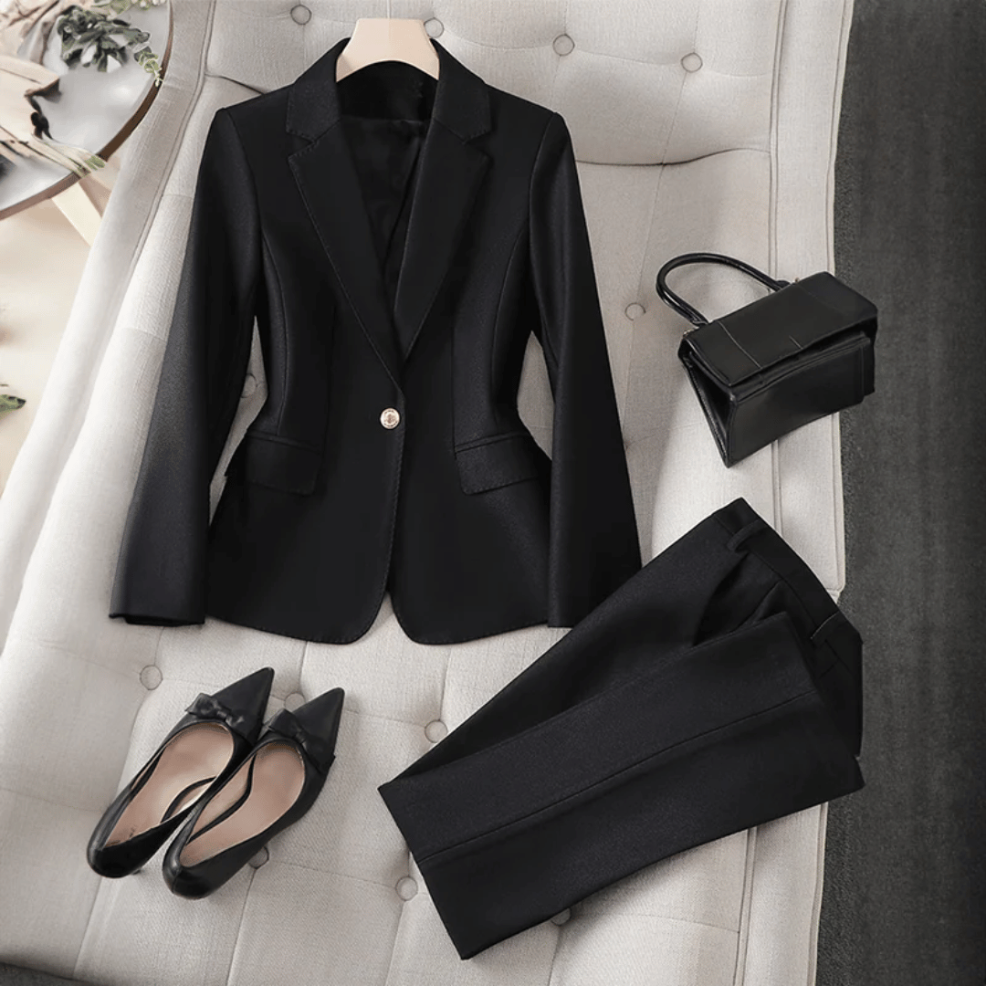 Elegancki zestaw blazerowy - blazer i spodnie - damski komplet