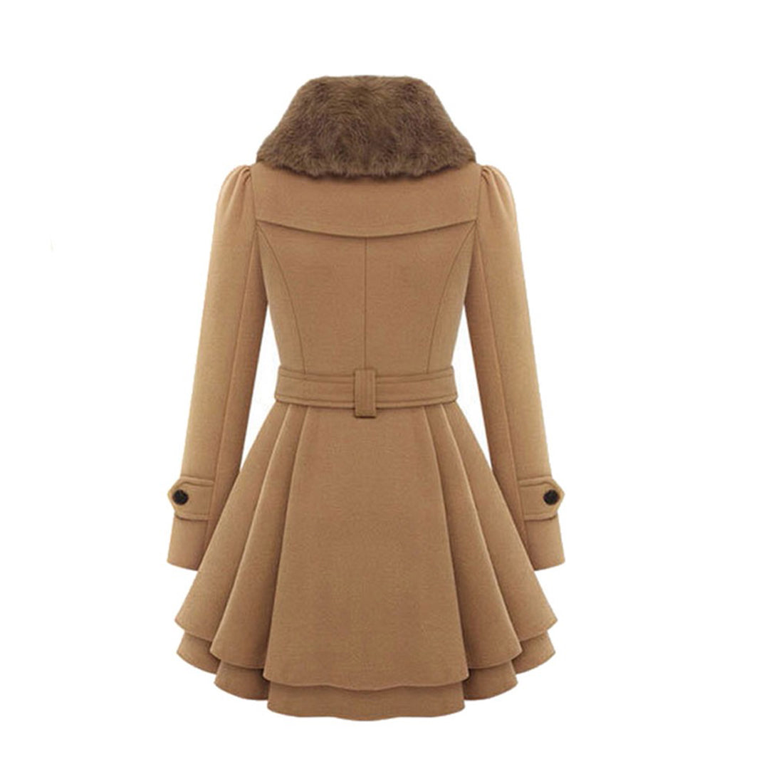 Damski długi płaszcz zimowy z kapturem i kołnierzem z futerkiem