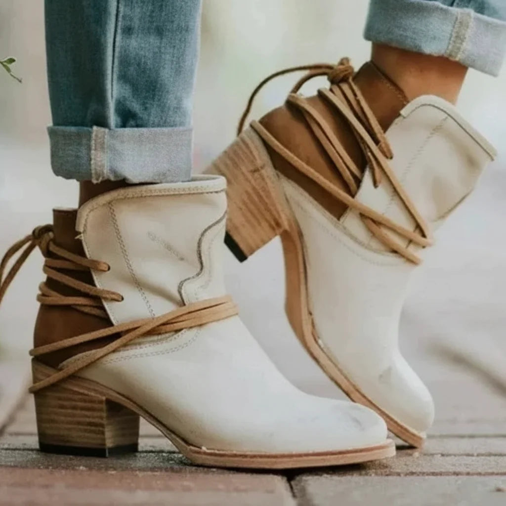 Buty Kowbojskie Damskie | Sznurowanie, Obcas Blokowy