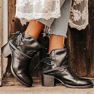 Buty Kowbojskie Damskie | Sznurowanie, Obcas Blokowy