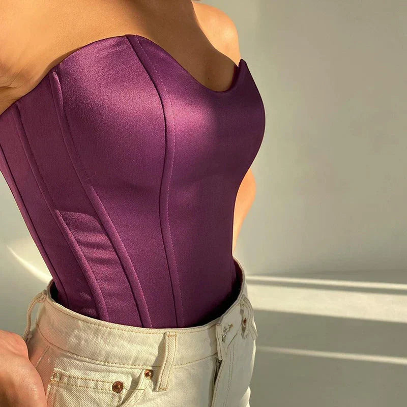 Damski top corset | Dekolt sweetheart, model bez ramiączek
