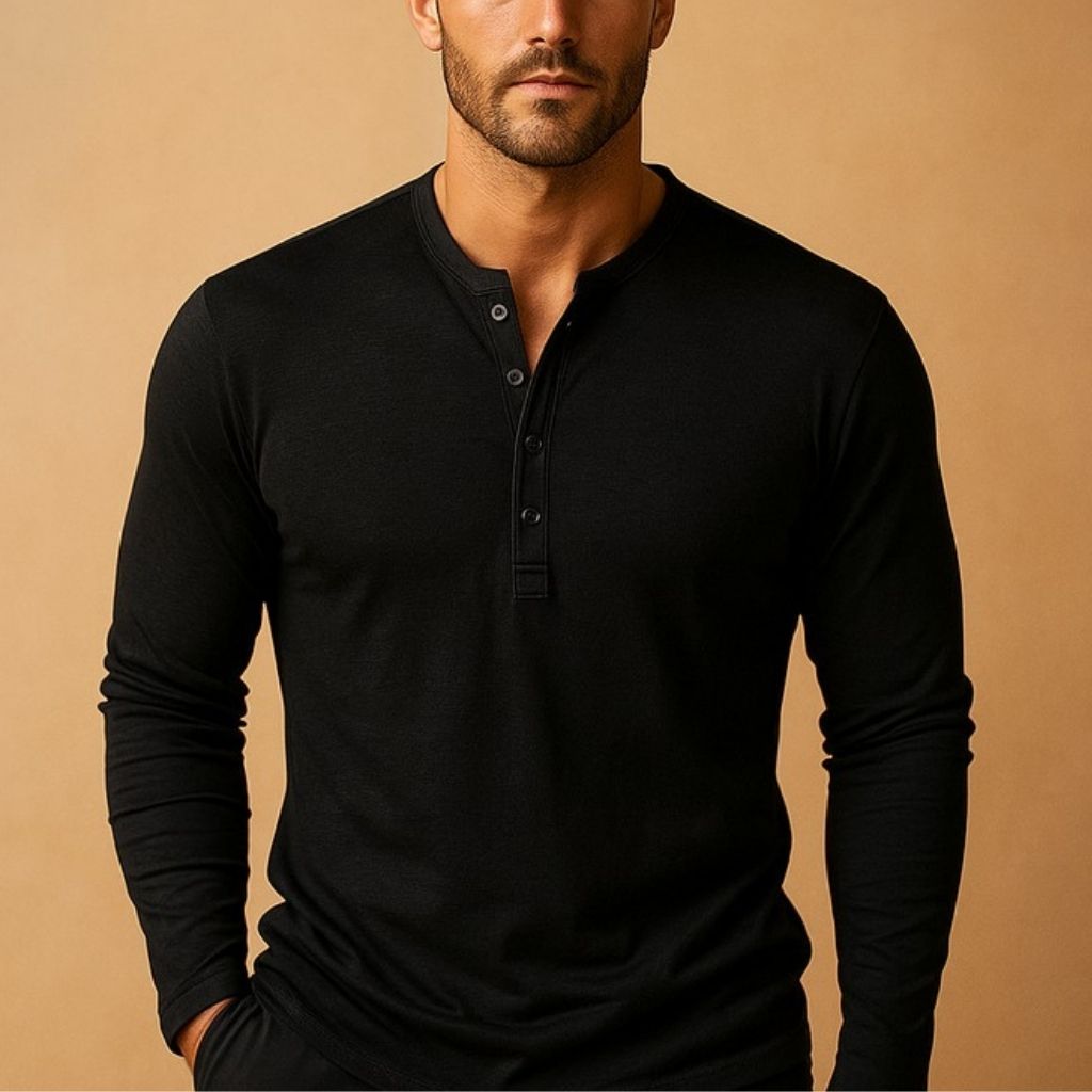 Męska Koszula Henley Slim Fit Długi Rękaw