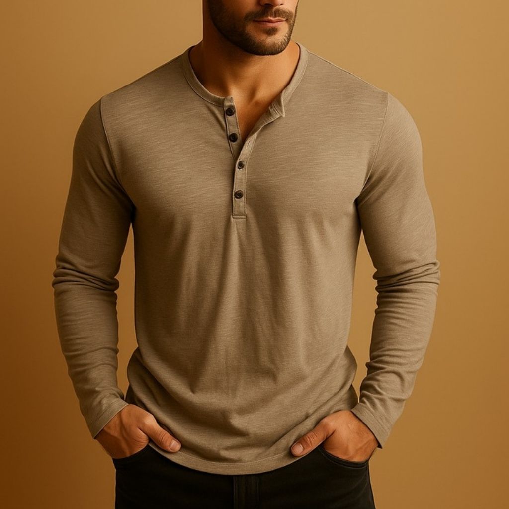 Męska Koszula Henley Slim Fit Długi Rękaw