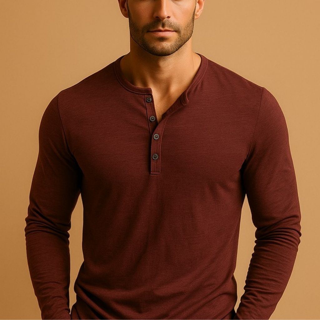 Męska Koszula Henley Slim Fit Długi Rękaw