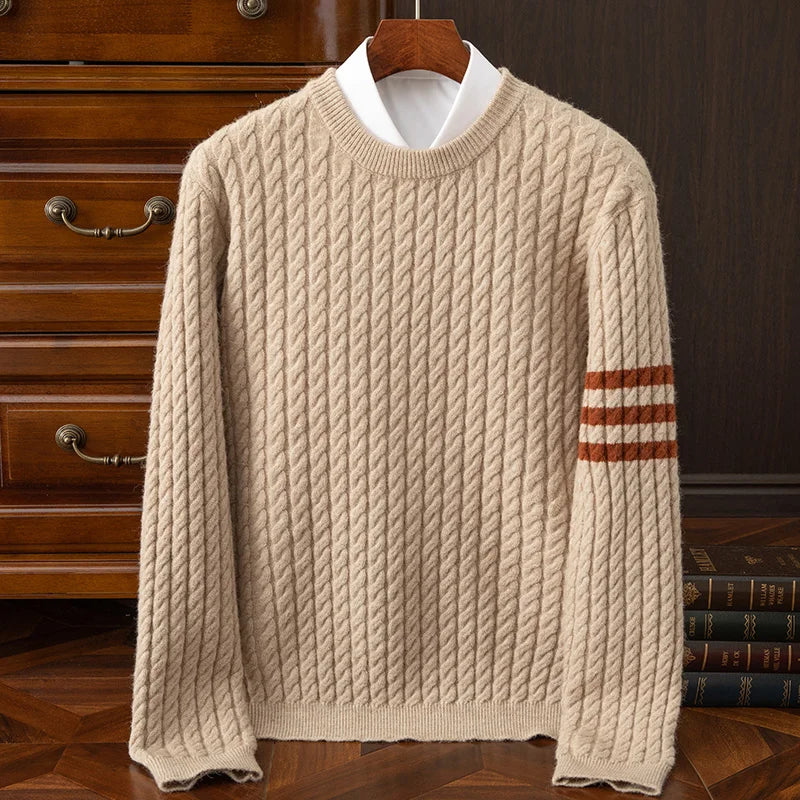 Męski sweter w warkocze - z mieszanki wełny - ciepły