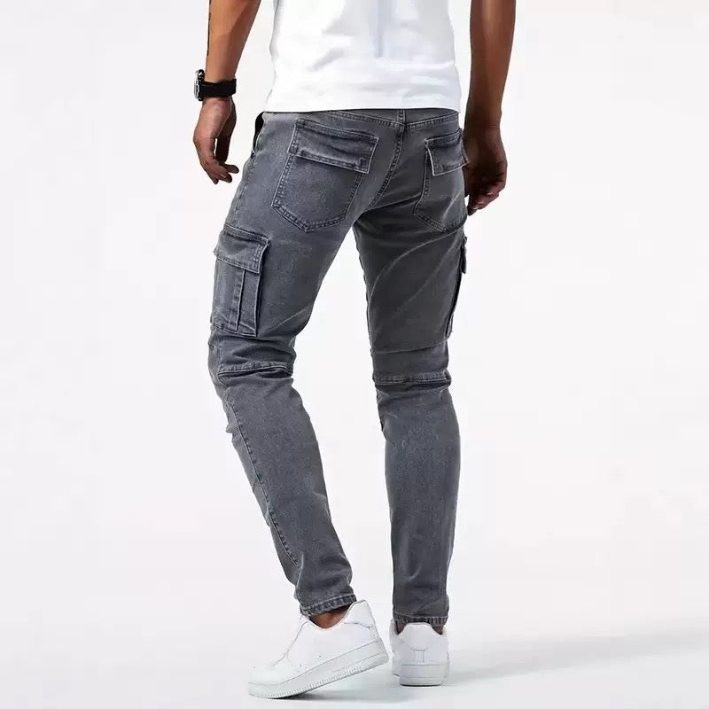Thalia | Męskie Jeansowe Spodnie Cargo Slim Fit