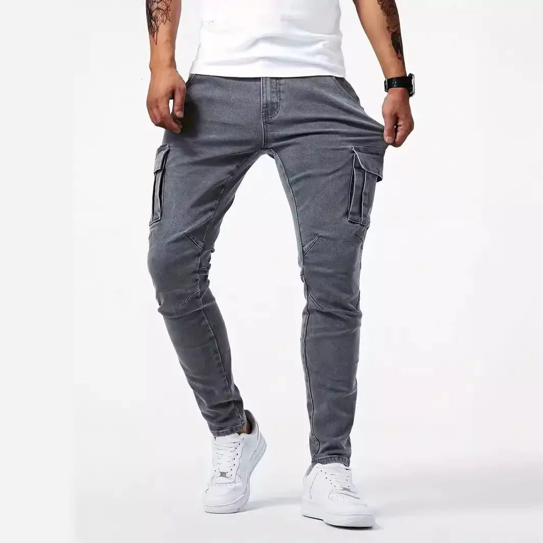Thalia | Męskie Jeansowe Spodnie Cargo Slim Fit