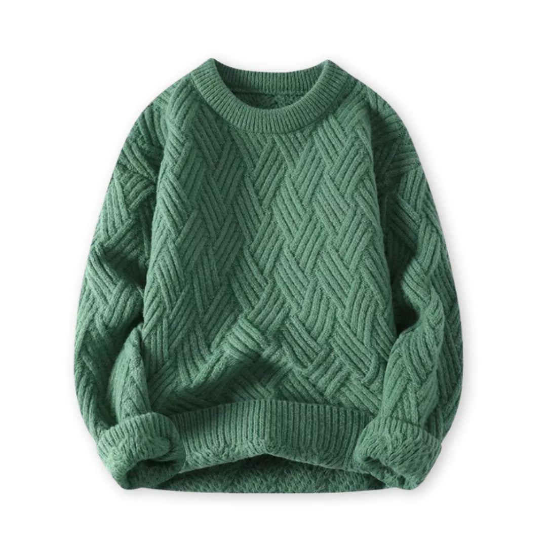 Męski sweter w warkocze - mieszanka wełny - klasyczny - ciepły