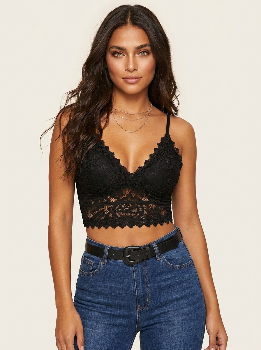 Koronkowy Biustonosz | Damski Crop Top, Regulowane Ramiączka | Miękki, Elastyczny