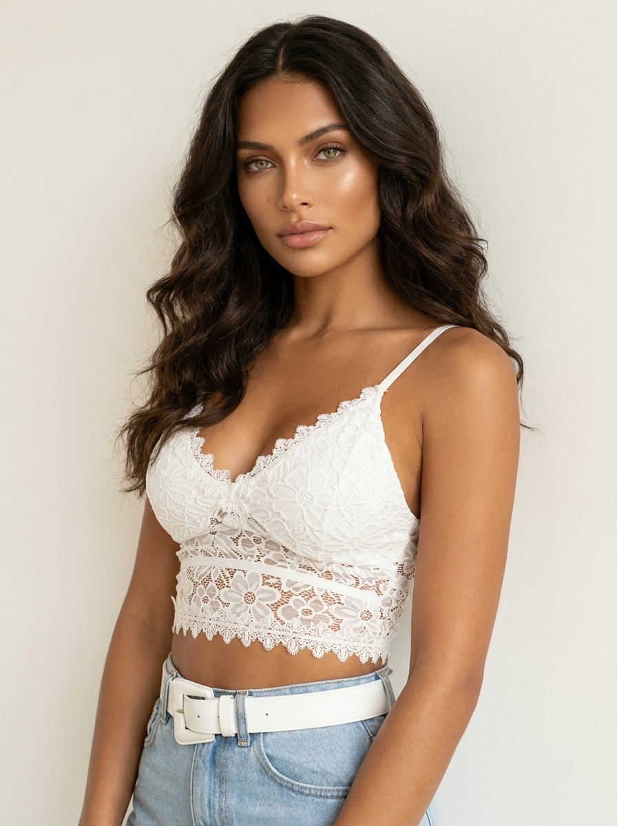 Koronkowy Biustonosz | Damski Crop Top, Regulowane Ramiączka | Miękki, Elastyczny