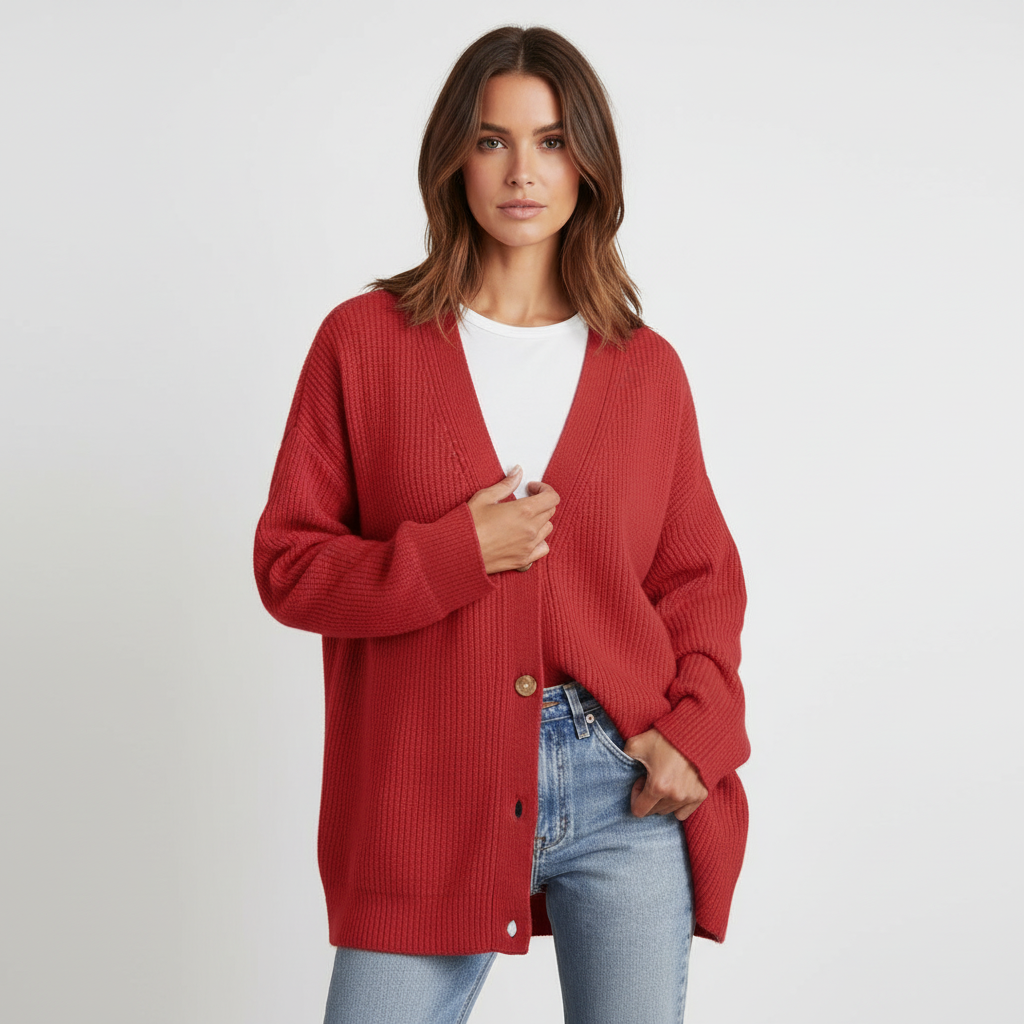Damski sweter | Dekolt w serek, luźny krój | Ciepły