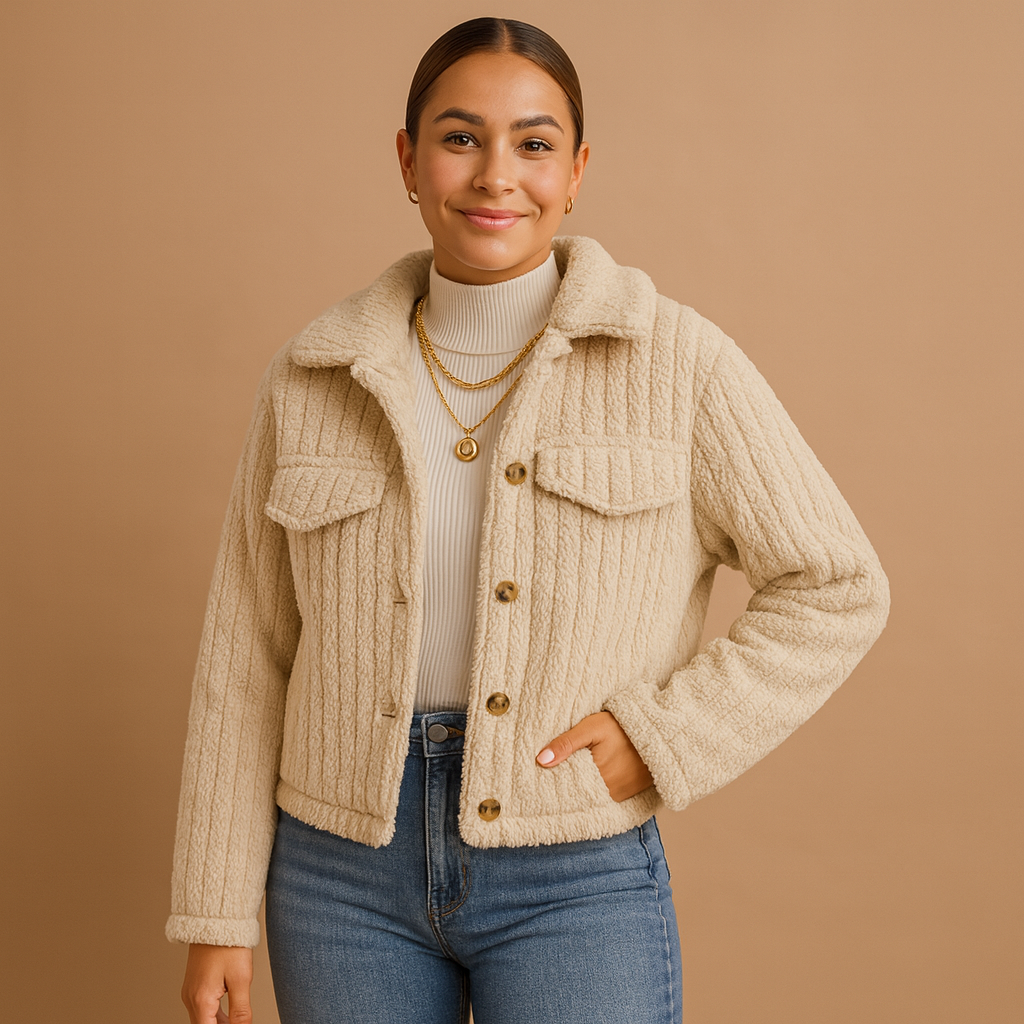 Sweter rozpinany | Miękka tekstura teddy, krótki krój