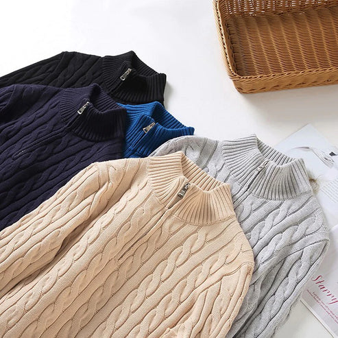 Męski Sweter Warkoczowy Półgolf Casual