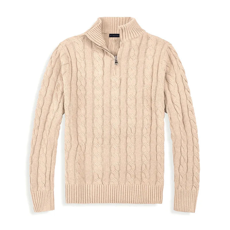 Męski Sweter Warkoczowy Półgolf Casual