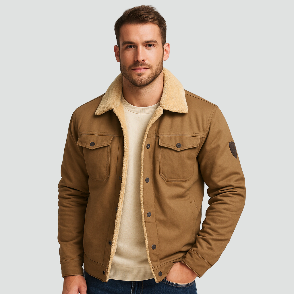 Męski Płaszcz Zimowy Teddy Fleece Zatrzaski