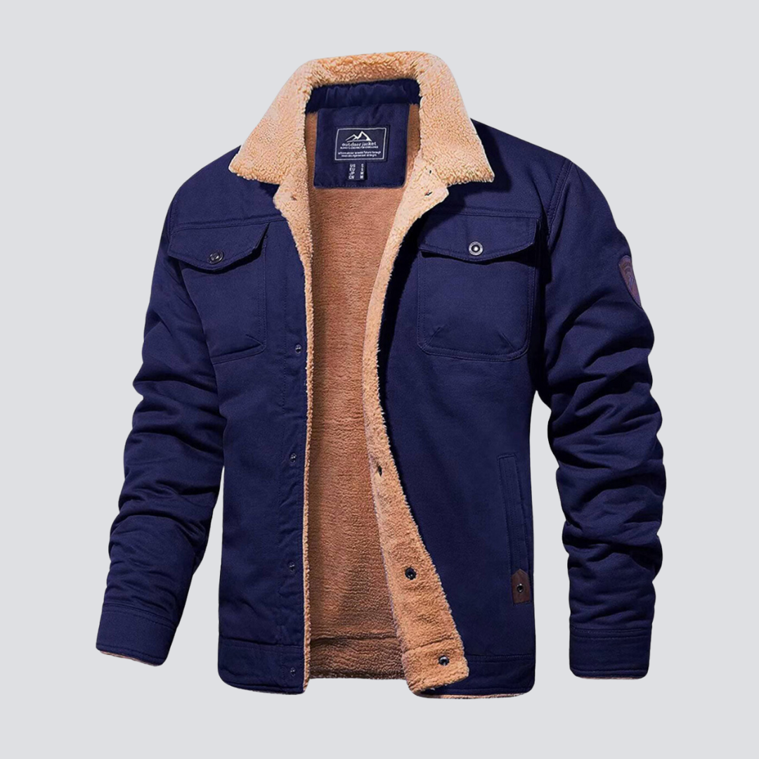 Męski Płaszcz Zimowy Teddy Fleece Zatrzaski