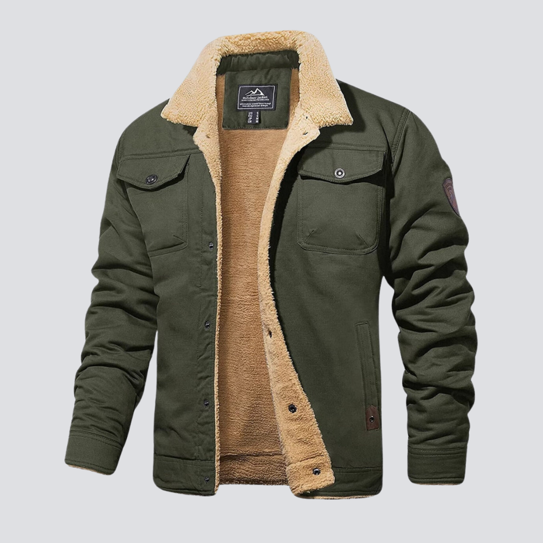 Męski Płaszcz Zimowy Teddy Fleece Zatrzaski