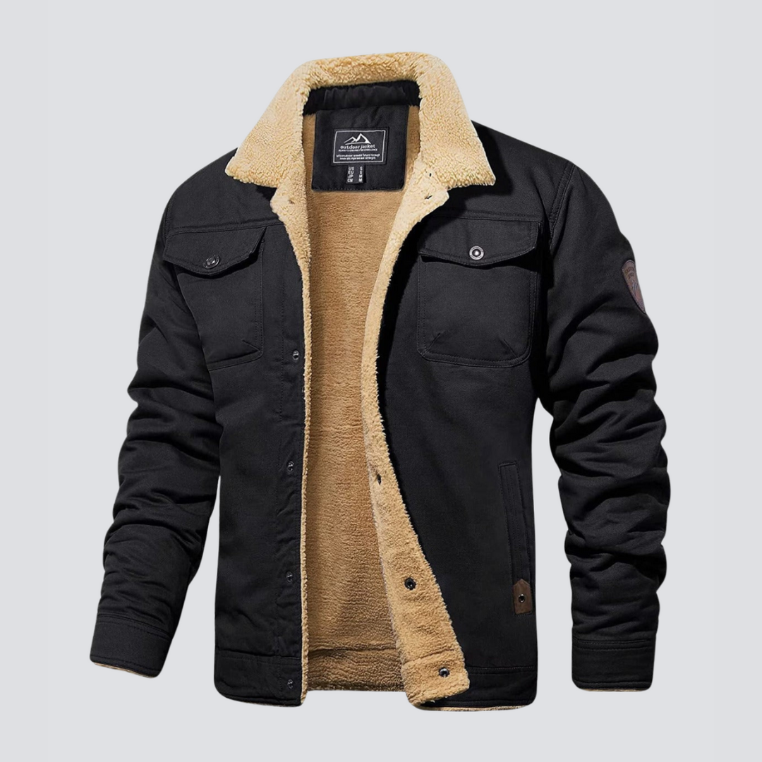 Męski Płaszcz Zimowy Teddy Fleece Zatrzaski