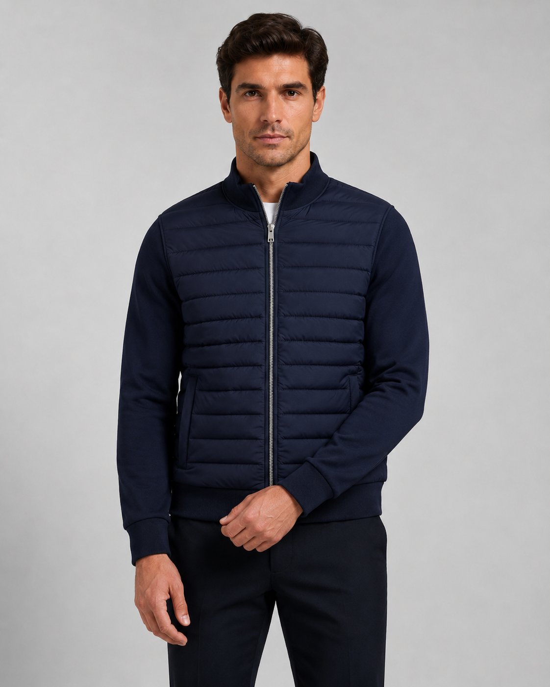 Kurtka Męska | Hybrydowa, Pikowana | Dzianinowe Rękawy